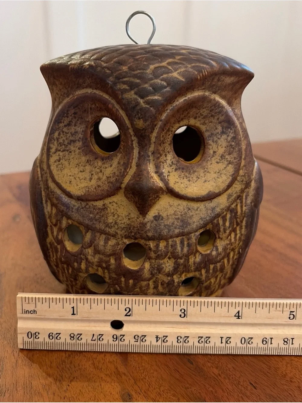 Vintage 1970s Ceramic Owl Tea Light Candle Holder Lantern Two-Sided Cottagecore